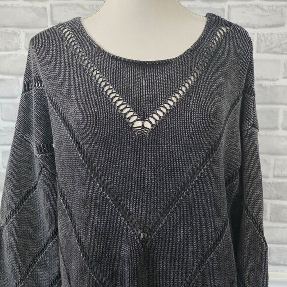 Buckle BKE Washed Chevron Sweater Oversized Gray Large Cozy Cabincore Layers - Picture 2 of 8
